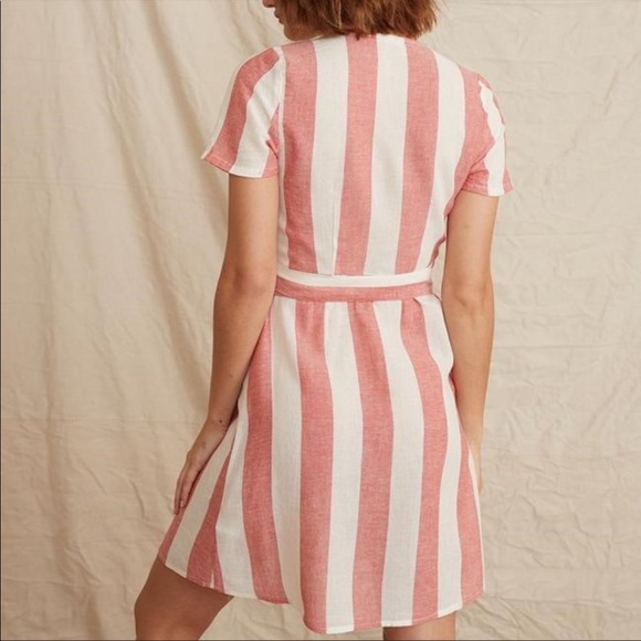 MARINE LAYER NWOT Frances Red & White Striped Linen Wrap Dress - Picture 2 of 10